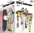 Garage Tool Organizer Wall Mount, 96" Heavy-Duty Metal Wall Organizer, 6 Rails with 12 Adjustable Hooks, Garden Storage Rack for Organization, Sturdy Tool Hanging Holder for Shovel Shed Yard