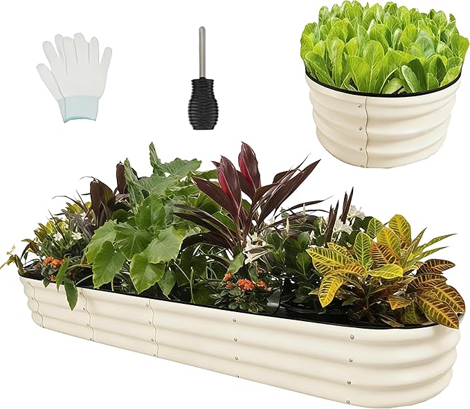2 Pack 17" Tall 10-in-2 Hevay-Duty Modular Galvanized Raised Garden Bed Kits-8ftX2ft Raised Flower Beds,Metal Raised Beds for Planting Plants Vegetables Fruits Flowers Herbs-Ground Planter Box