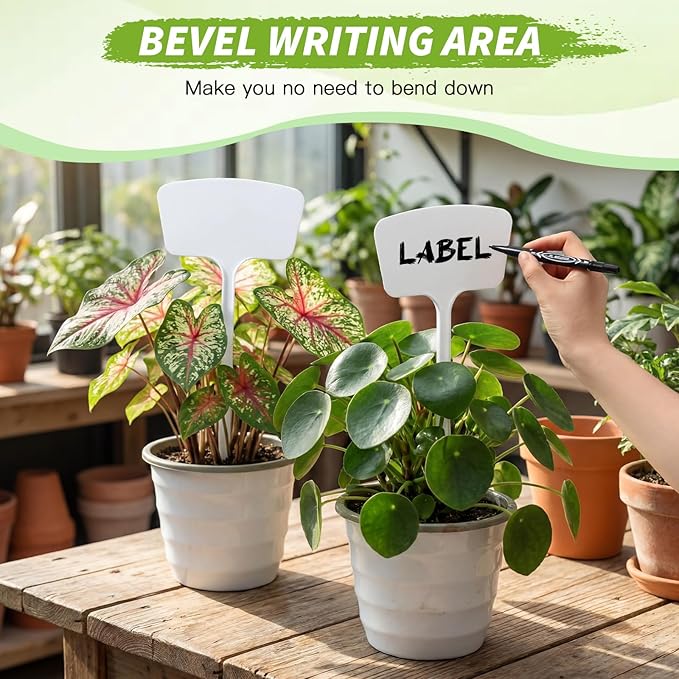 Chunful 50 Pcs Large Plant Label Signs 15.7 Inch Plant Markers Plastic Garden Label Stakes Waterproof T Type Tags Nursery Garden Signs with Marker Pen for Flower Herb Pot