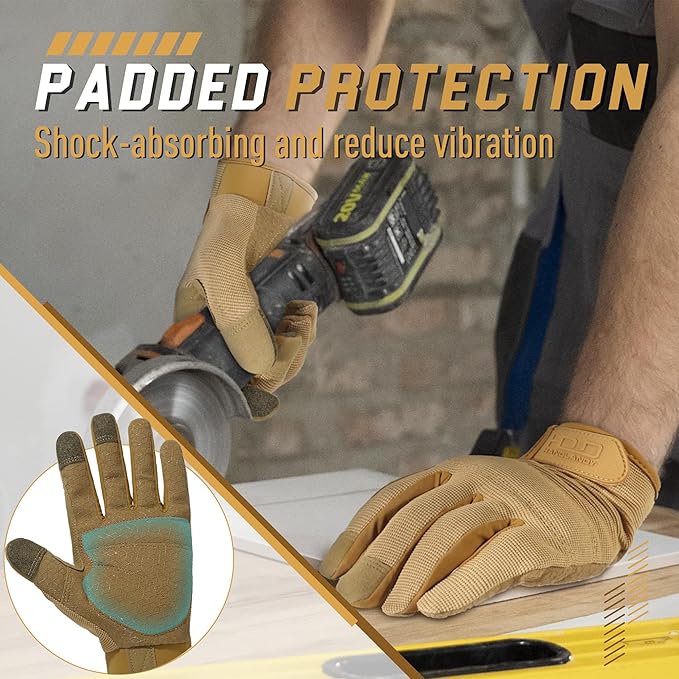 HANDLANDY Work Gloves for Men & Women, Utility Mechanic Working Gloves Touch Screen, Flexible Gardening Gloves for Yard