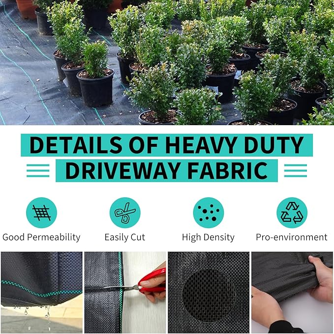 GarveeLife 4 x 300 ft Weed Barrier Fabric,3.2 oz Landscape Fabric,Heavy Duty PP Ground Cover for Gardening,Farming