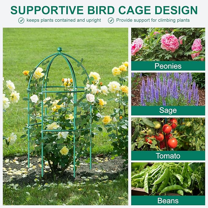 DoCred 3 Pack Plant Support Cage Large Peony Cages and Supports Peony Cage Obelisk Trellis for Climbing Plants Tomato Cages Plant Supports for Outdoor Plants Garden Decor, Green