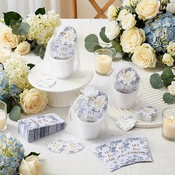 Ctosree 50 Sets Something Blue Bridal Shower Favors Let Love Grow Seed Packets Wedding Party Supplies Include Seed Packets Flowerpot Cards and Organza Bags Something Blue Bridal Shower Party Supplies