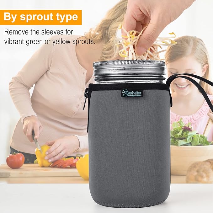 Beautyflier Mason Jars 32oz Wide Mouth Sleeve Regular Mouth Mason Jars Insulators Drinking Glass Coolers Sprouting Jars Blackout Sleeve (Gray)