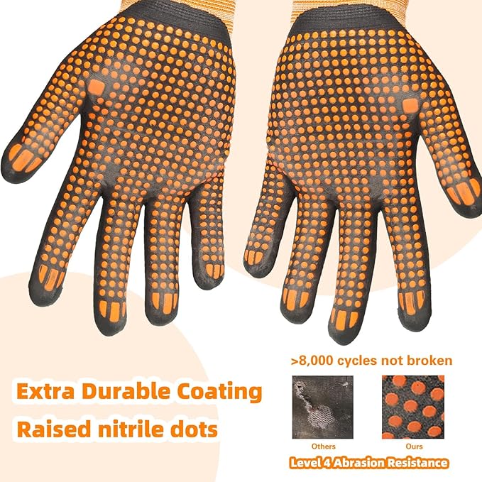 Schwer 6 Pairs Safety Work Gloves MicroFoam Nitrile Coated, Level 4 Abrasion & A1 Cut Resistant Nylon Working Gloves with MicroDot Grip, Touchscreen, Used for General Work, Gardening, LT5619, XL