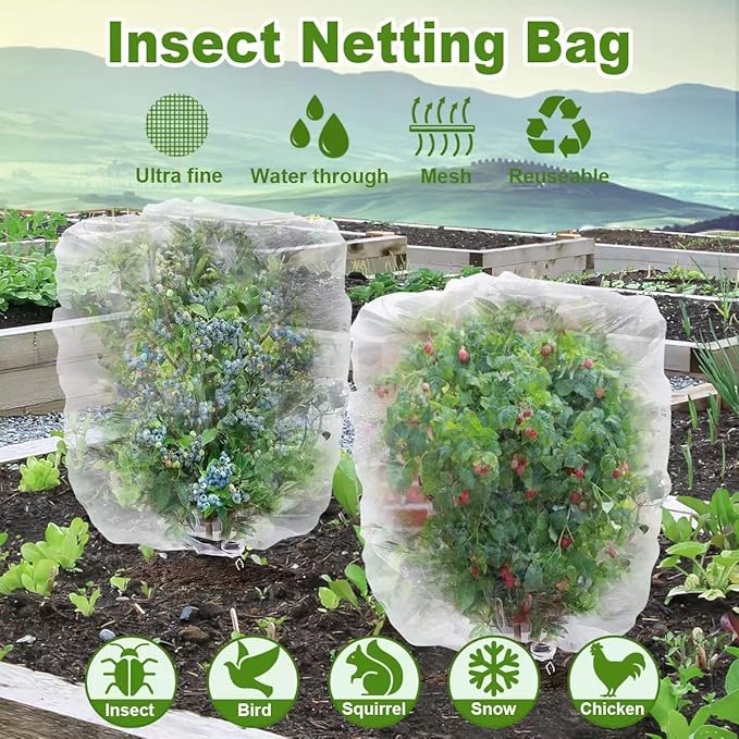 3 Pack Garden Plant Netting Fruits Blueberry Bushes Tomato Protection Netting Insect Netting Cover Bags with Drawstring 5.9‘ X 5.9' for Vegetables Fruits Trees (6Pack-3.9'X4.6')