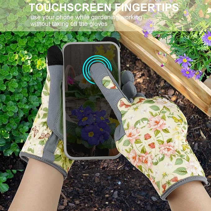 Leather Gardening Gloves for Women Thorn Proof Garden Gloves Touch Screen Working Gloves Gifts,M