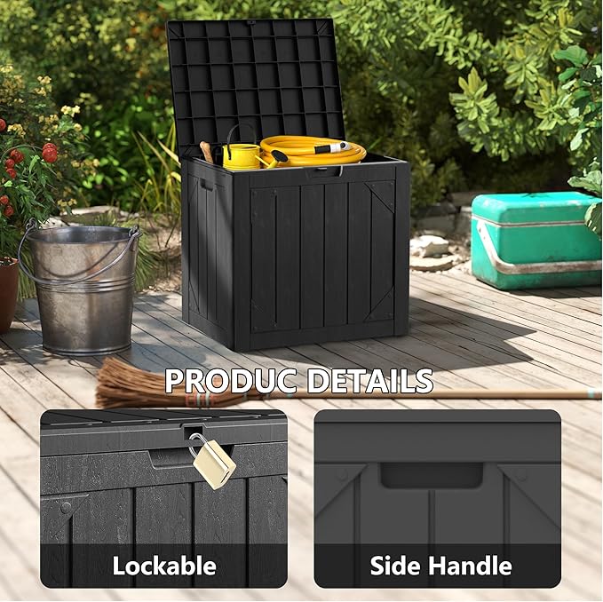 30 Gallon Resin Deck Box, Waterproof Outdoor Storage Box for Patio Furniture Accessories, Garden Tools, Indoor Storage for Cushion, Matte Black