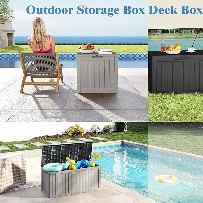 Outdoor Storage Box, 66 Gallon Waterproof Deck Boxes, Large Lockable Pool Storage Bins for Package Delivery, Porch, Garden Tool, Cushion, Patio, Anti-Theft Weatherproof & UV-Resistant Parcel Drop Box