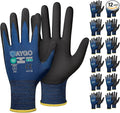 KAYGO Safety Work Gloves MicroFoam Nitrile Coated-12 Pairs, KG18NB,Seamless Knit Nylon Glove with Black Micro-Foam Nitrile Grip,Ideal for General Purpose,Automotive,Home Improvement, Dark Blue, L