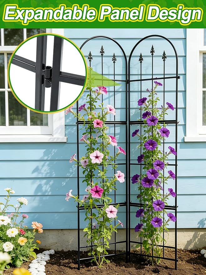 2 Pack Garden Trellis for Climbing Plants Outdoor - 16'' W x 71" H Large Rustproof Metal Plant Support Trellis, Decorative Panels for Climbing Rose, Clematis and Trumpet Vine