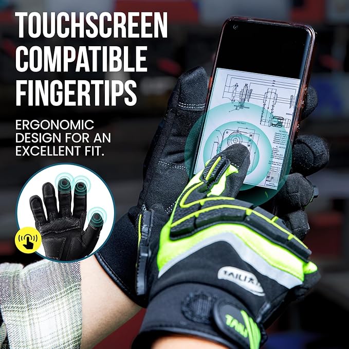 TAILI Heavy Duty Level 5 Puncture and Cut Resistant Gloves for Men Work, 3D PVC Level 1 Impact Protection, Anti Vibration Motorcycle Safety Gloves, Touchscreen, Breathable and Machine Washable, Small