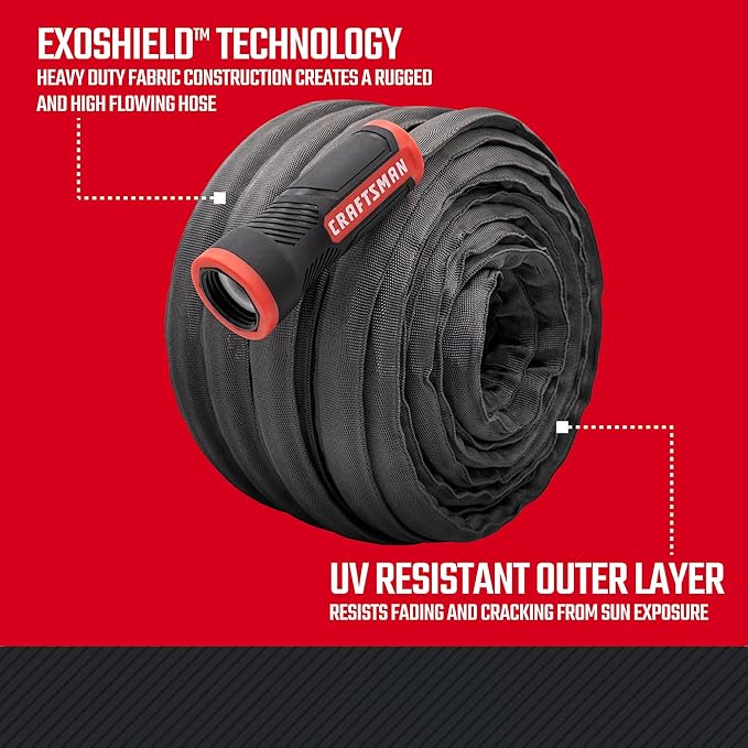 CRAFTSMAN ExoShield Heavy-Duty Fabric Hose - Industrial-Grade Lightweight Garden Hose, 50 Feet x 5/8 Inch