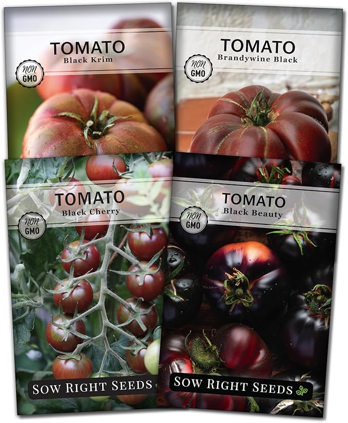 Sow Right Seeds - Black Tomato Seed Collection for Planting - Krim, Brandywine, Cherry, and Beauty Tomatoes - Non-GMO Heirloom Varieties to Plant a Home Vegetable Garden - Savory and Salty Favorites