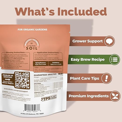 TPS NUTRIENTS Compost Tea Starter, Includes Easy and Fast Acting Brew Recipe, Organic Dry Granular Nutrients Plus Probiotics for Plants and Gardens (6 Ounces)