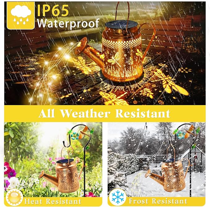 YJFWAL Solar Dragonfly Watering Can Lights for Mom, Grandma, Wife, Daughter & Every Woman, Outdoor Garden Decor with Shepherd Hook, Hanging Lights for Patio, Yard, Porch, Backyard