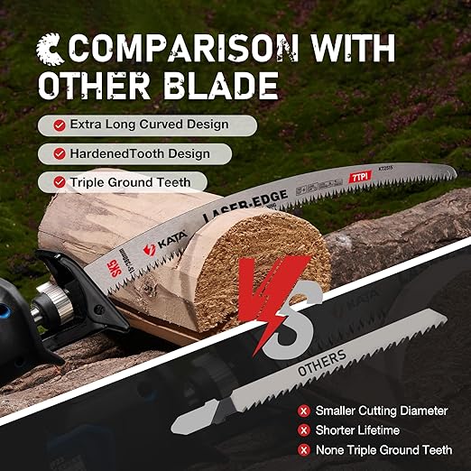 KATA Wood Pruning Reciprocating Saw Blades 15 Inch, Arc Edge SK5 Japanese Teeth Pruning Saw Blade for Cordless Saw, 7TPI Fleam Ground Teeth Curved Blades for Tree Trimming, Wood Cutting, 5-Pack