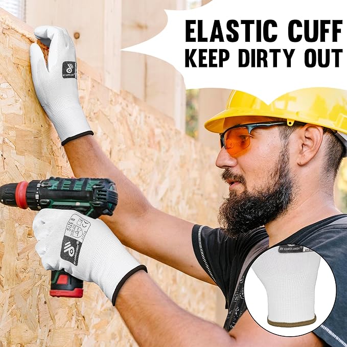 HLDD HANDLANDY PU Coated Safety Work Gloves, 6/12 Pairs Work Gloves