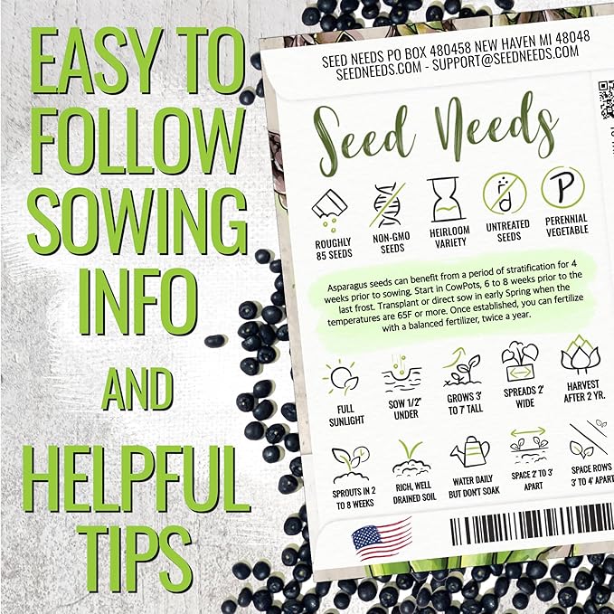 Seed Needs Asparagus Seeds for Planting Mary Washington Asparagus - Non-GMO Heirloom & Untreated Perennial Vegetable Seed to Plant an Outdoor Home Grown Garden (2 Packs)