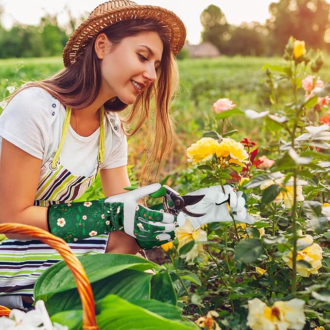 Leather Long Gardening Gloves for Women Thorn Proof Garden Gloves Yard Working Gloves
