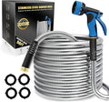 Lefree 50ft Metal Garden Hose - Heavy Duty 304 Stainless Steel Flexible Water Hose, No Kinks & Leak-Proof with Upgraded Handle, 10-Function Spray Nozzle for Balcony, Patio, Small Yard, Car Wash