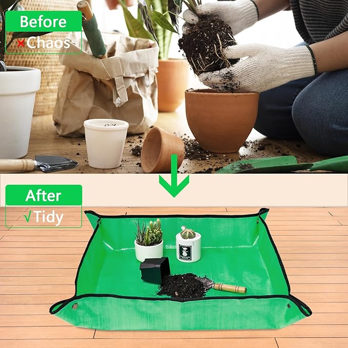 VinYankee 30" x 30" Repotting Mat for Transplanting & Potting Soil Mess Control, Waterproof Plant Potting Mat, Succulent Orchid Potting Tray for Plant Pots, Gardening Gifts Bonsai Tools