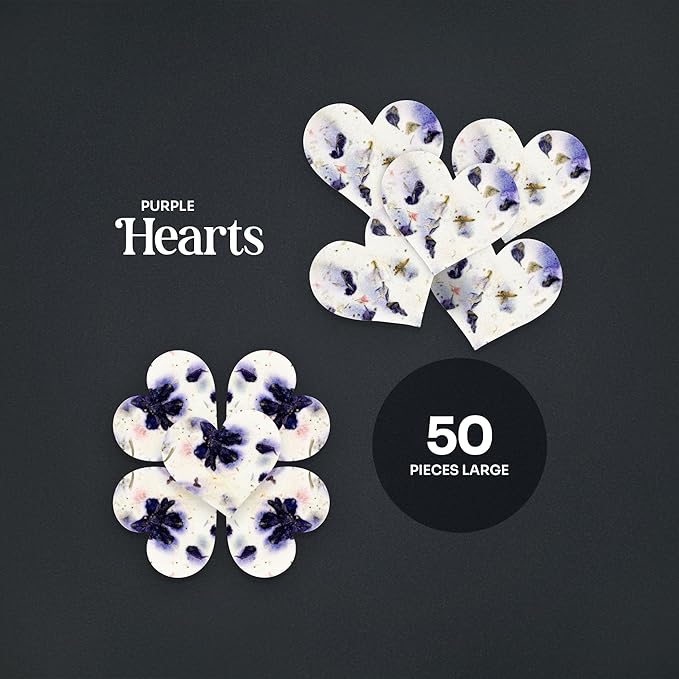 50pcs Large Purple Heart Seed Paper – Plantable & Writable Wildflower Seed Paper, Gift for Mom This Mother’s Day, Use for Shower Favors, Weddings, Heart Party Favors or Life Events