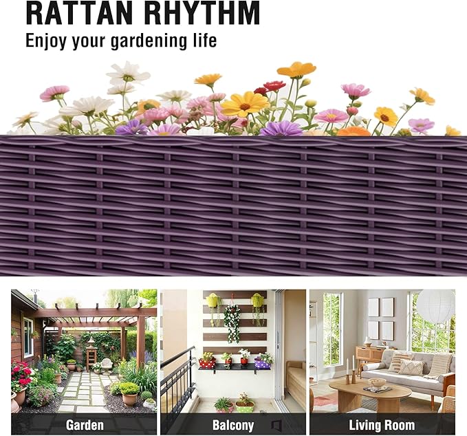 Raised Garden Bed with Reinforcement Rods Elevated Planter Boxes for Outdoor Plants with Drainage Holes for Flowers Vegetables Herbs Patio Backyard Deck Balcony, Purple