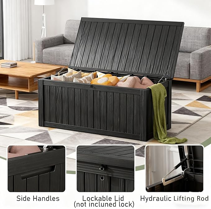 Oudoor Storage Deck Boxes Waterproof, Waterproof and UV Resistant Outdoor Storage Box Lockable Lid for Delivery Box, Indoor, Garden Tools, Pool Supplies, Patio (Black, 150 Gallon)