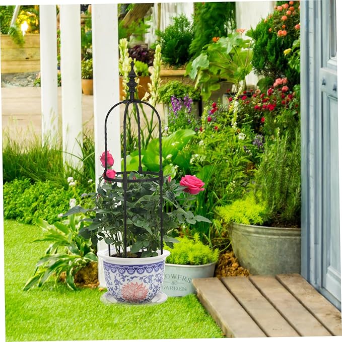 Outdoor Metal Climbing Plant Support Trellis with Secure Ground Cap for Stable Rose and Vine Growth Garden Obelisk