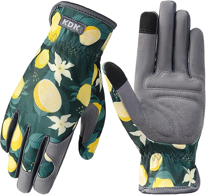 Gardening Gloves for Women, Flexible Breathable Garden Gloves, Leather Working Gloves for Weeding, Digging and Pruning (M-Lemon)