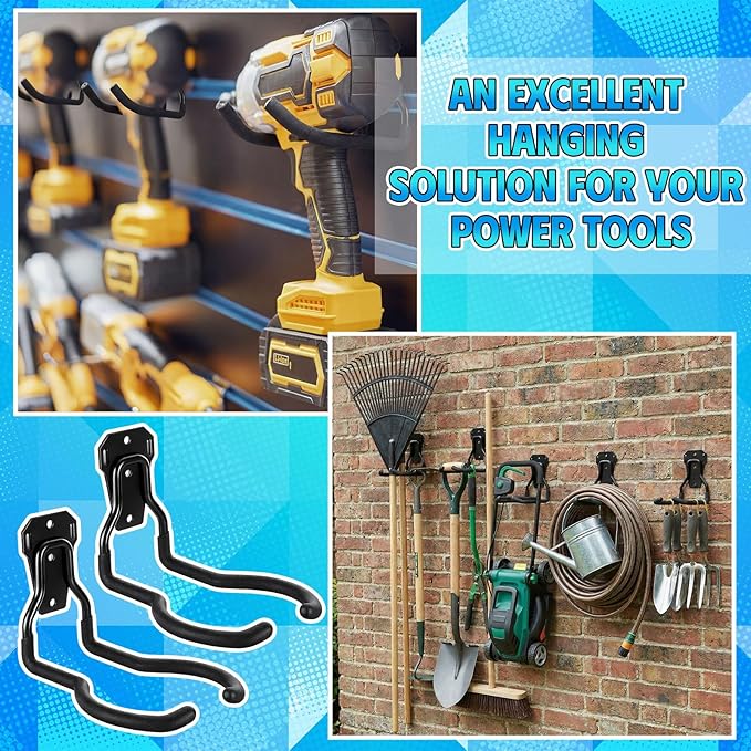 6 Pack Garden Power Tool Hooks String Trimmer Garage Wall Mount Holder Rack Heavy Duty Utility Hangers for String Trimmer Leaf Blower Lawn Equipment Tool Organizers and Storage Accessories