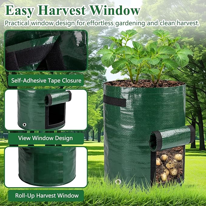 cyrico Potato Grow Bags, 10 Gallon 6 Pack Grow Bags for Potatoes with Flap Harvest Window and Handles, Sturdy PE Fabric Pots Potato Planter Garden Planting Bags for Onion Fruits Tomato Vegetables