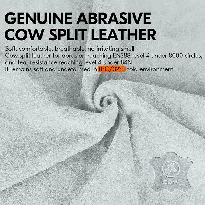 Vgo... Winter Warm Lined Cowhide Split Leather Work Gloves,Heavy Duty Truck Driving Gardening Farm Welding(CB3501F)