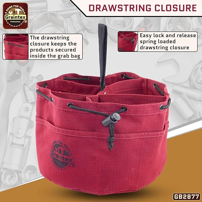 Graintex 18 Pockets Grab Bag Rip-stop Canvas Drawstring Closure, Small Part Organizer Pouch, Small Tools, Screws, Parts, Parachute Tool Bag for Efficient Storage - Burgundy