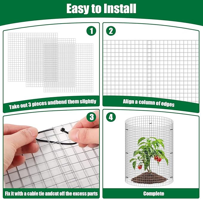 10 Set Garden Plant Protector Cage, 11.8''x11.8'' Metal Wire Protectors for Plants, Protection Cages with Stakes Nylon Ties, Animals Barrier to Keep Chicken Rabbit Away from Plants Flower Vegetables