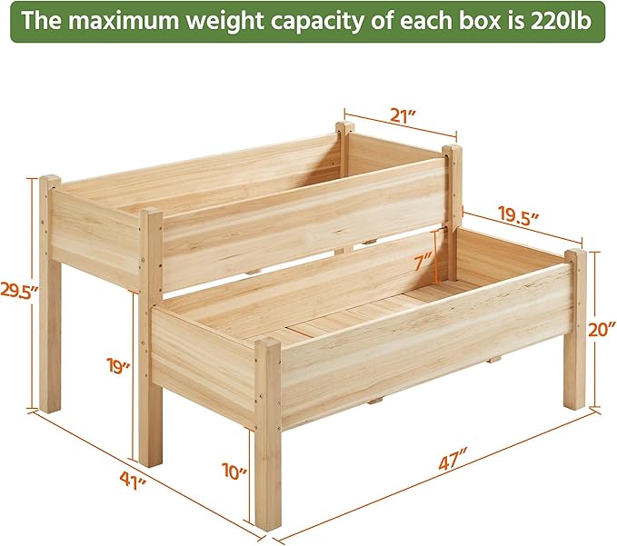 Yaheetech 47x41x30in Wooden Raised Garden Bed Horticulture Outdoor 2 Tiers Elevated Planter Grow Box for Herb with Legs & Drainage Holes