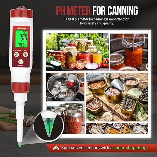 pH Meter for Food Digital pH Meter for Fermentation Hot Sauce Canning Spear Tip pH Food Tester Probe for Cheese Cooking Sourdough Bread Saliva Water Resistant Food Acidity Tester for Solid and Water