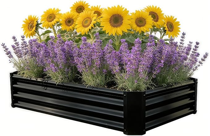 Metal Galvanized Raised Garden Bed Kit, 4 x 2 x 1 ft Galvanized Steel Raised Garden Planter Box Outdoor with Open Base for Growing Vegetables/Flowers/Herbs/Fruits/Succulents, Rectangle, Black