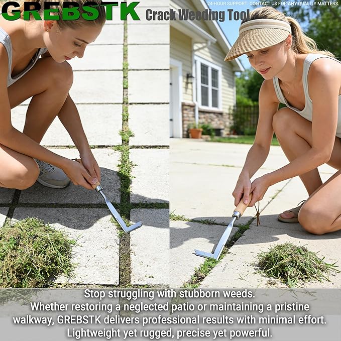 GREBSTK Crack Weeder Crevice Weeding Tool Stainless Steel Manual Weeder Beech Handle Gardening Tool