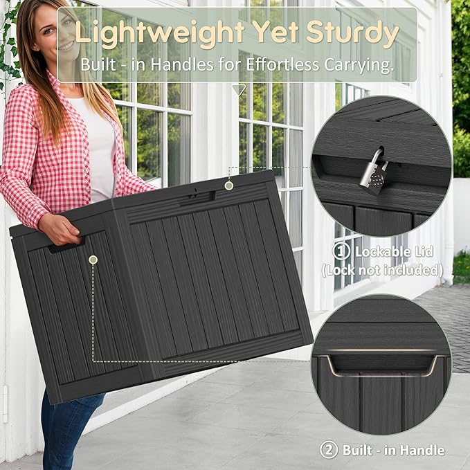 45 Gallon Outdoor Storage Box, Resin Deck Boxes Outdoor Waterproof For Patio Furniture, Garden Tools, Pool Supplies, Lockable And UV Resistant (Striped Black)