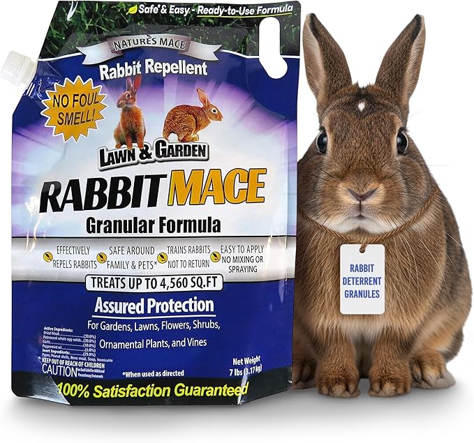Nature's MACE Rabbit MACE Granules, Rabbit Repellent for Gardens, Lawns, Farms & Landscapes, Treats 4,560 sq ft, Granular Deterrent, 7 Pounds, All-Season Use, Safe for Pets, Children, and Plants