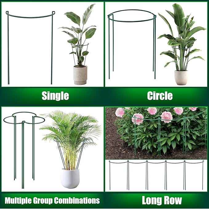 8 Pack Peony Cages and Supports, 10" W x 16" H Plant Support Plant Stakes, Grow Through Plant Supports for Outdoor Plants, Plant Brace Flower Support Rings Hoops for Vegetables,Rose,Tomato,Orchids
