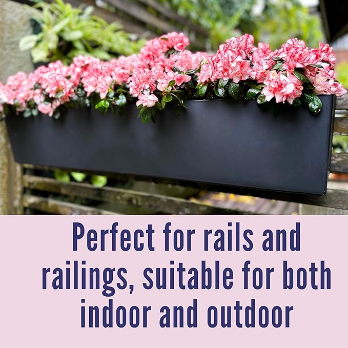 LaLaGreen Rail Planter for Balcony Outdoor (1 Pack, 40 Inch) Large Black Self Watering Railing Planters with Brackets, Rectangular Plastic Window Flower Box Simple Designer Choice with Rattan Pattern