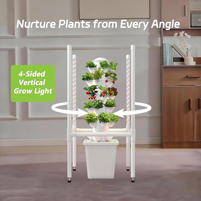 Hydroponics Growing System, 30 Pods Indoor Hydroponic Garden with 48W LED Grow Light for Year-Round Gardening, Plants Germination Kit, Hydroponic Tower for Gifts, Herb, Vegetable (No Seed)