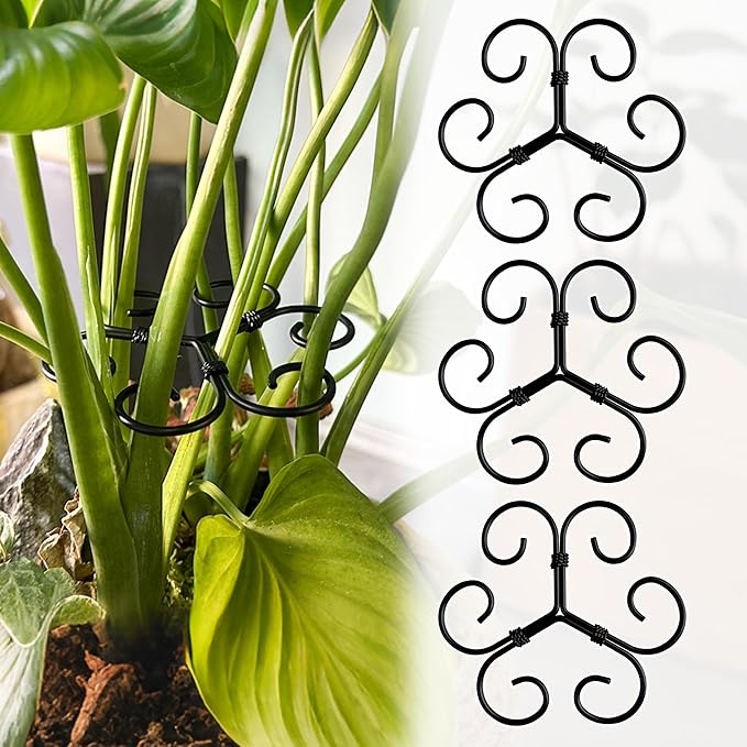 4PCS Metal Heart Stakes for Indoor Plants, 4.1 * 3.7 in Stackable Monstera Stem Support Hook for Growth, Stabilizer for Leaves & Adjustable Clamp Set Accessories for Climbing Plants (Heat)