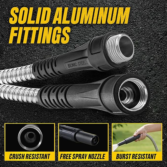 Bionic Steel Pro 150 FT Garden Hose with Nozzle, 304 Stainless Steel Metal Water Hose 150ft, Flexible Hose, Kink Free, Lightweight & Durable, Crush Resistant Fitting, Easy to Coil, 500PSI- 2026 Model