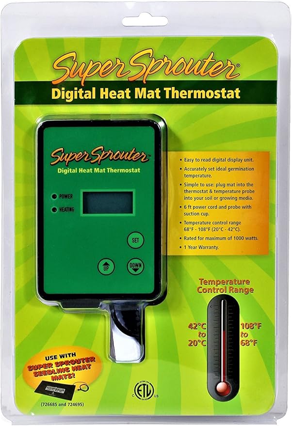 Super Sprouter Seedling Heat Mat Digital Thermostat - Accurately Control Seedling and Cutting Germination Temperature