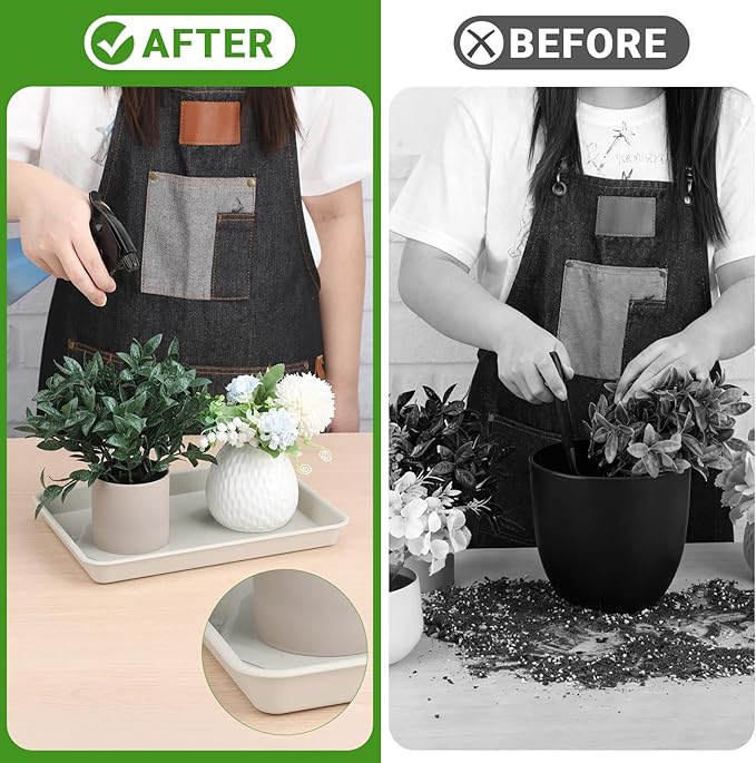 GREANER 11 Inch Plant Ttray, 3 Packs Durable Plastic Humidity Trays for Indoor Plants, Plant Saucers for Outdoors, Drip Trays for Potted Plants(Beige)