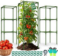 Uyittour 3 Pack Square Tomato Cages for Garden, 45" Heavy Duty Tomato Trellis Plant Support Cages for Raised Garden Bed Climbing Vegetables, Set with Garden Gloves, 20 Clips & 65FT Tie Wire